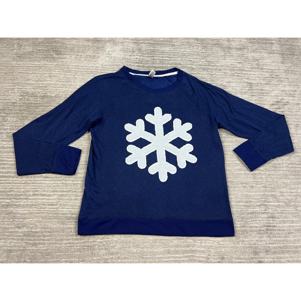 ND Intimates Pajama Top Women Large Blue Snowflake Sherpa Raglan Long Sleeve